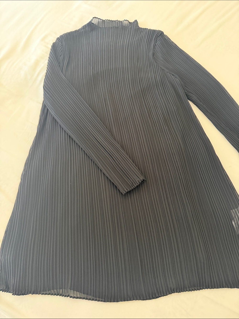 Banana Republic Navy Pleated Long-Sleeve Shift Dress